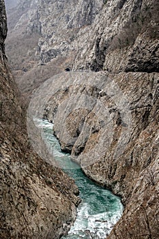 River Moraca, canyon Platije. montenegro, canyon, mountain road. Picturesque journey along roads of Montenegro among rocks and