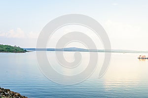 River morning with blue sky background