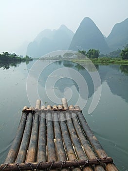 River, Mountain and Bamboo raft