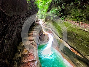 River in a mountain gorge in the tropical jungle of the Philippines