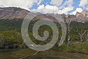 River and mountain views at El Chalten, Argentina