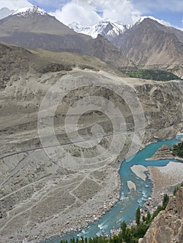 River and the mountains