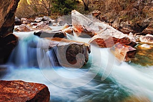 River in the mountains of Kyrgyzstan in Semenovsky stormy streams