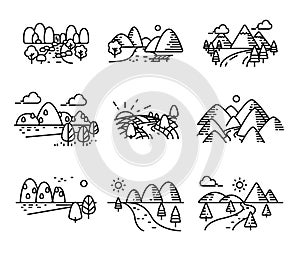 River,mountains and nature icons set