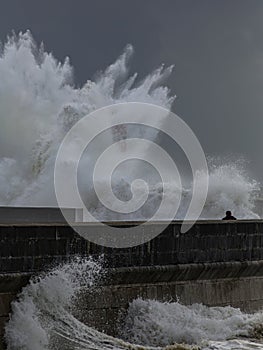 River mouth beacon under heavy storm