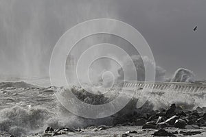 River mouth pier under heavy storm