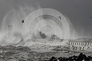 River mouth pier under heavy storm