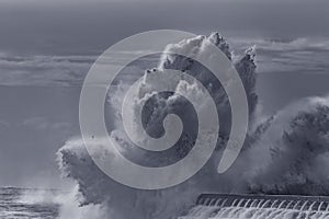 River mouth pier under heavy storm