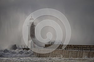 River mouth pier under heavy storm