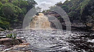 The river Mucugezinho in Chapada Diamantina, Bahia, Brazil with running water, forming a waterfall and Poco do Pato