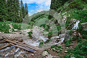 River near butakovsky waterfall near Almaty, landscape