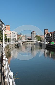 River Nervion, Muelle de Martzana Embankment, bridge. Bilbao, Spain