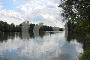 The river net in summer, fishing on the boat environment of the lake