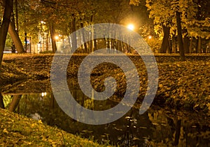 Night shooting a river in a city park