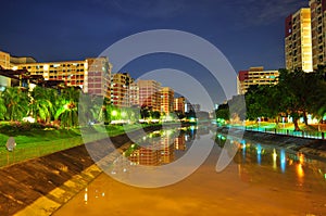 A river by night at Pasir Ris, Singapore