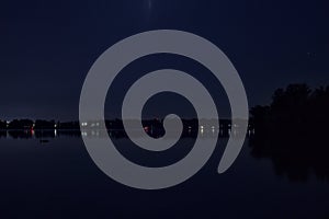 A river at night with trees by the shore