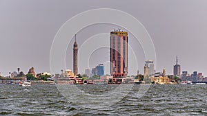 River Nile and Cairo skyline dominated by Cairo Tower on Gezira Island