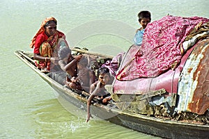 River nomads on their poor houseboat, Bangladesh