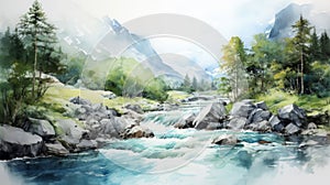 River Of Norway: A Breathtaking Watercolor Illustration