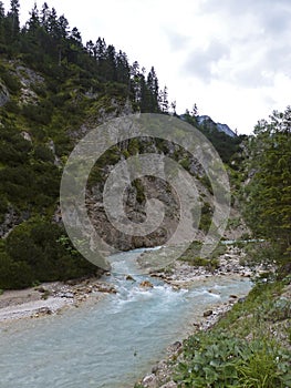 River Partnach at canyon Partnachklamm in Garmisch-Partenkirchen, Bavaria, Germany