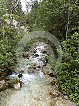 River Partnach at canyon Partnachklamm in Garmisch-Partenkirchen, Bavaria, Germany