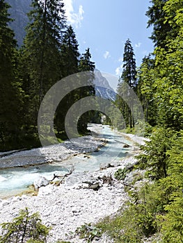 River Partnach at canyon Partnachklamm Reintal in Garmisch-Partenkirchen, Bavaria, Germany