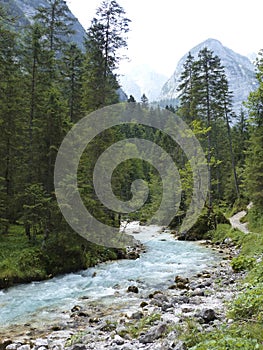 River Partnach at canyon Partnachklamm Reintal in Garmisch-Partenkirchen, Bavaria, Germany