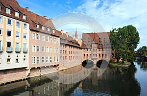 On the river Pegnitz in the old town of Nuremberg, Germany.
