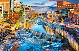 River Place and Reedy River at sunrise in Greenville, South Carolina SC. photo