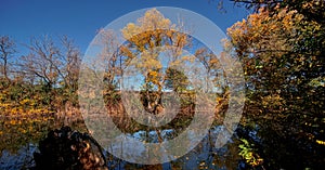 River pond lake with mountain panorama