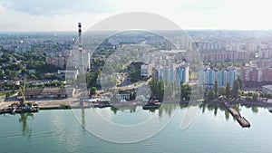 River port in the city of Cherkasy aerial view