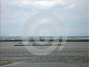 River port on the river of the city of Salekhard. Port cranes an