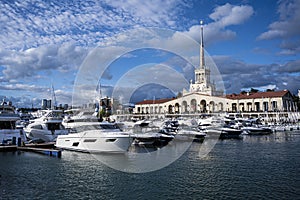 River port in Sochi, Russia. A clear sunny evening on May 9, 2021