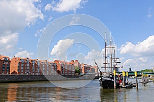 River port and the Weser river in Bremen, Germany photo
