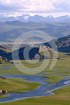 river on the prairie mountains snow-berg