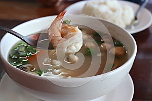 River prawn spicy soup, thai food called Tom Yum Kung