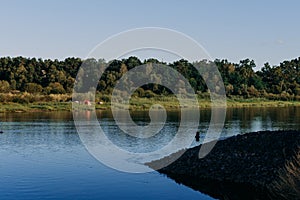 The river with a quiet current and clouds reflected in it, Soz , Gomel, Belarus