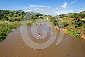 River Race Canoe Doubles Women Overhead Landscape