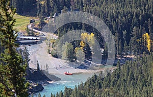 River raft in Bow river , Banff, Alberta