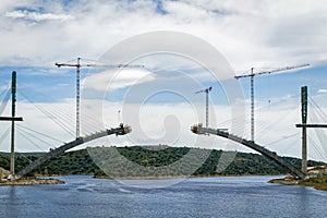 River Railway Bridge Under Construction in Spain