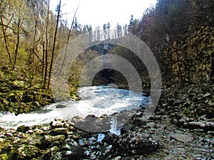 River Rak flowing into the Weaver\'s Cave in Rakov Skocjan