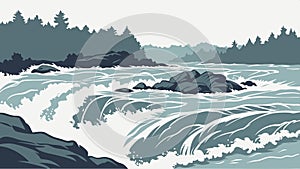 River rapids flowing water, dynamic nature stream, vector design Generative AI