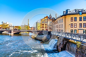 River rapids in the industrial center of Norrkoping, Sweden