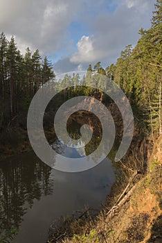 River with red sandstone cliffs