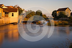 River Regen in Cham, a town in the Upper Palatinate, Bavaria, Germany. Golden hour