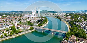 River Rhine in the city of Basel Switzerland - view from above