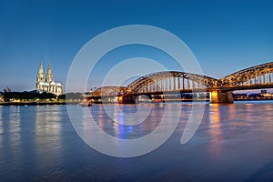 The river Rhine, the Cologne Cathedral and the Hohenzolllern bridge