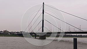 River Rhine at Dusseldorf Germany, Theodor-Heuss bridge with a view of the skyline