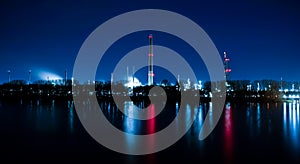 River rhine with factory in the background nightshot