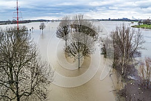 The river Rhine is flooding the city of Duisburg